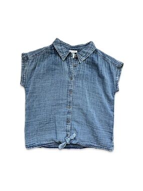NWT Girls' Blue Chambray Button Front Top - size XL (14)